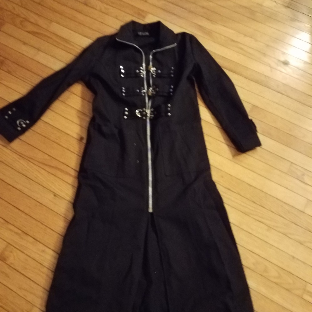 Black denim trench coat
